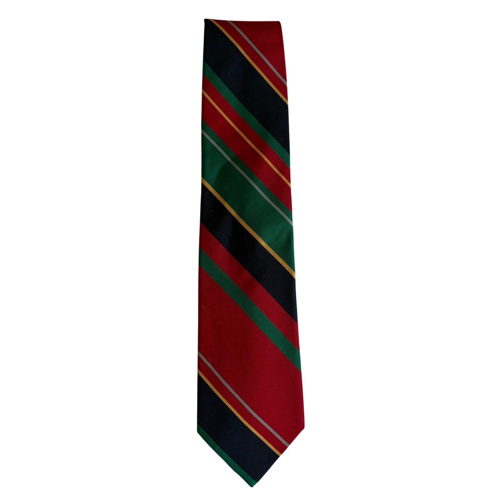 Lands End Mens Silk Regimental Striped Tie Red Green Navy Blue Yellow Repp